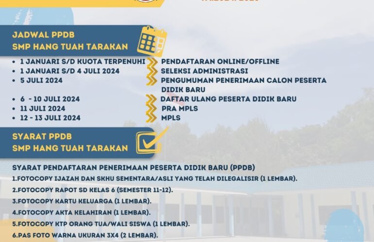 Jadwal & Syarat PPDB TA 2024-2025 SMP Hang Tuah Tarakan